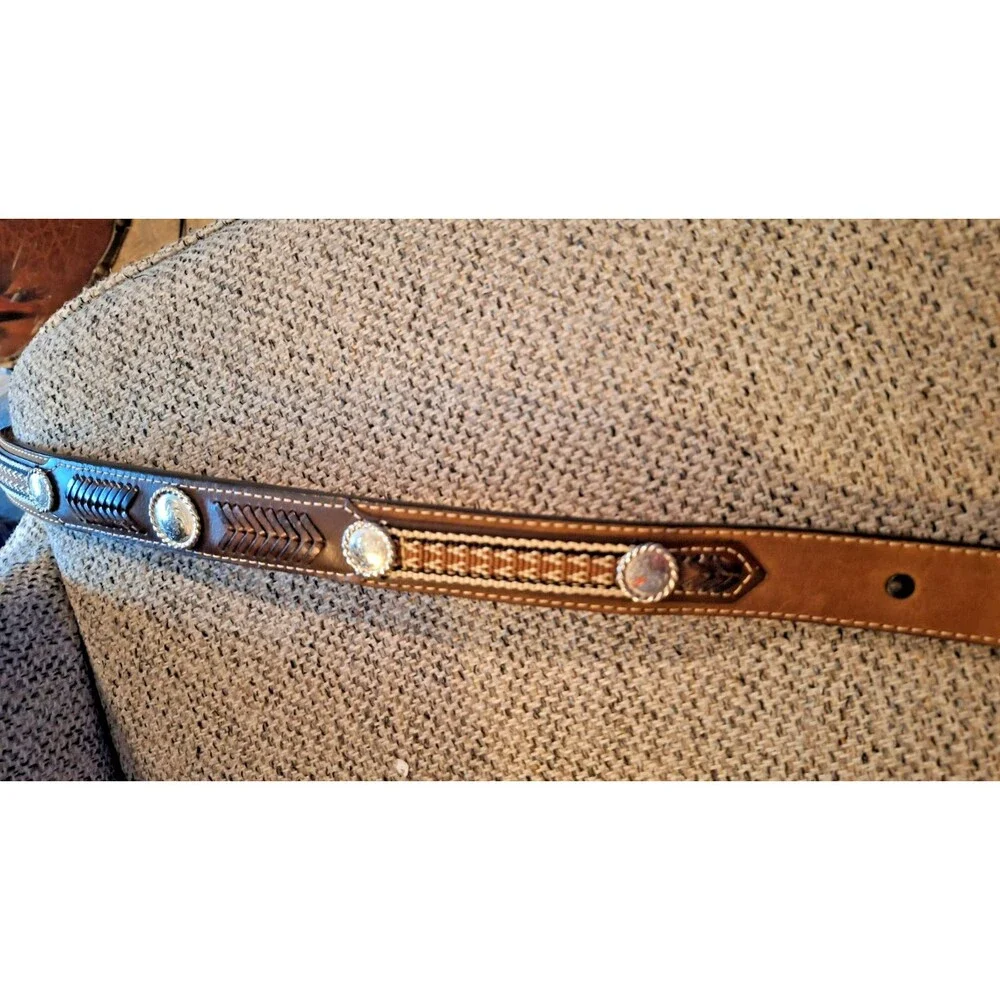 Youth Size 24 Nocona Brown Leather Belt (No Buckle)‎ 80770 Silver Concho & Braid